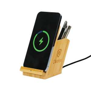 Portaplumas de Bambú con Cargador Inalámbrico, Organizador de Escritorio Independiente, Diseño Minimalista, Estante de Almacenamiento de un Solo Nivel, Hecho a Mano - Product Image 2
