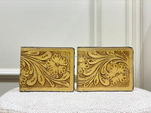 Nouveau concepteur tendance en cuir repoussé à la main hommes portefeuille longue fermeture éclair Offre Spéciale mode jaune couleur élégant porte-monnaie cadeau pour lui - Product Image 3