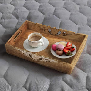 New Arrival Hand Carved Trays Mango Wood Tray With Handle for Hotels & Restaurants Use Wholesale Price for Online Sellers - Product Image 5