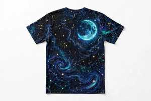 T-shirt à manches courtes pour homme, imprimé galaxie et lune, col rond, graphisme numérique, 100% coton, jersey respirant 180g - Product Image 3