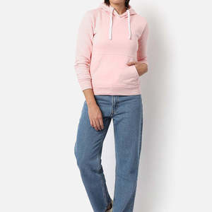 Sudadera con Capucha Rosa para Mujer, Color Sólido, Manga Larga, Tejido de Algodón, Estilo Casual, para Otoño - Product Image 5