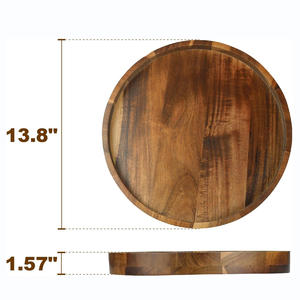 Plateau de service en bois d'acacia rond durable avec bord idéal pour une utilisation quotidienne dans les cuisines, les restaurants, les cafés ou les présentoirs d'événements de restauration - Product Image 4