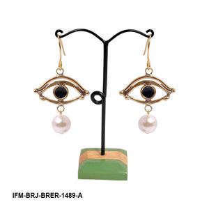 Pendientes de latón hechos a mano con forma de ojo, modernos, con esmalte negro, pupilas, gotas de perlas de agua dulce, revestimiento protector resistente al deslustre, regalo - Product Image 2