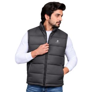 Charcoal Grey <b>Mens</b> Puffer Vest Sleeveless Quilted <b>Winter</b> Gilet Full Zip Stand Collar Warm Padded Casual Outdoor Waistcoat <b>Wear</b> - Product Image 3