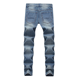 Jeans de Pierna Recta Azul Claro para Hombre, Cintura Media, Algodón Lavado, Estilo Casual, para Otoño - Product Image 6