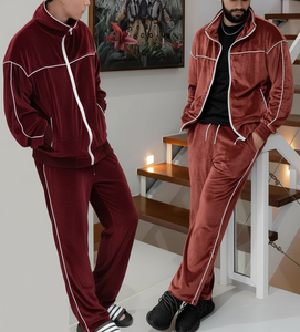 Productos Más Vendidos 2024, Chándal de Terciopelo Personalizado de Alta Calidad con Ribete en Contraste de Poliéster para Hombre - Product Image 1