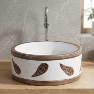 Vistaar Modern Square White Printed Ceramic <b>Table</b> Top Art Wash Basin For Bathroom - Product Image 1