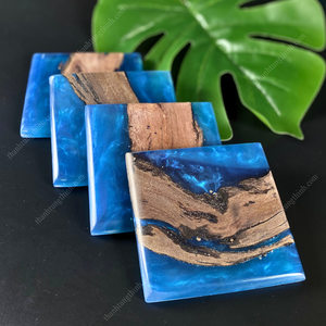 Juego de Posavasos Hechos a Mano de Madera y Resina Epoxi Azul, Resistentes al Agua, Decoración de Mesa Única, Hecho en Vietnam - Product Image 6
