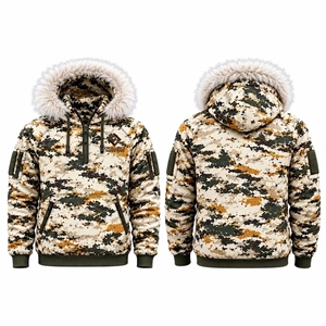 <b>Men</b> Solid Autumn Hunting Hoodie Warm Outdoor Hooded Jacket <b>Fleece</b> <b>Lined</b> Waterproof Windproof Soft Shell Waterproof <b>Coat</b> Hiking - Product Image 1