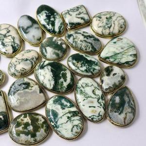 High Quality Moos Agate Grooved Brass Pendant 100% Natural Blue Opal Stone Unisex Wholesale - Product Image 3