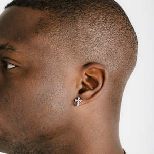 Iced Out <b>Cross</b> Stud <b>Earrings</b> | White Gold Plated <b>Cross</b> <b>Earrings</b> for Men & Women | Hip Hop Fashion Jewelry - Product Image 2