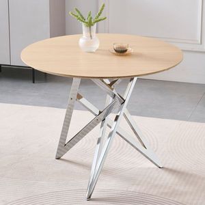 37-Inch Modern Round Dining <b>Table</b> with Silver Metal Legs for 2-4 People <b>Small</b> <b>Kitchen</b> <b>Table</b> for Optimal Space Utilization - Product Image 1