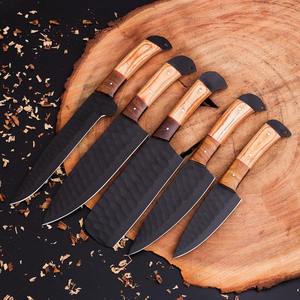 5 Piece Stainless Steel Right Hand Durable <b>Knife</b> <b>Set</b> Handmade Wood Handle <b>Sharp</b> Serrated Edge Blades Leather Roll Case - Product Image 2