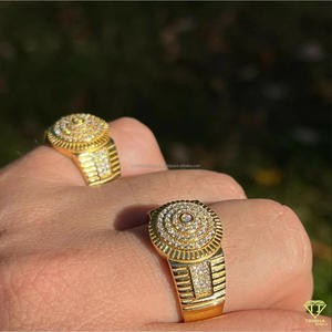 Lab Grown Diamond Round Halo Signet <b>Ring</b> for Men in Yellow <b>Gold</b> Iced Out Luxury Hip Hop Statement <b>Ring</b> Vintage <b>Cocktail</b> <b>ring</b> - Product Image 3