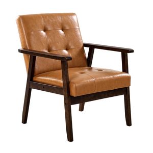 Poltrona Moderna Stile Mid-Century con Struttura in Legno Massello, Gambe Antiscivolo e Rivestimento in Pelle PU per Soggiorno - Product Image 1