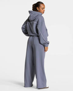 OEM Custom <b>Womens</b> <b>Fleece</b> Tracksuit Solid Color Oversized Pullover Hoodie <b>Jogger</b> Set - Product Image 3