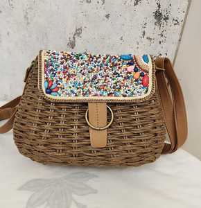 Beaded Woven <b>Straw</b> Crossbody Handbag Rattan Shoulder Purse Flap <b>Bag</b> for Beach Travel Daily Use - Product Image 1