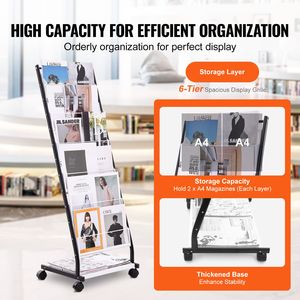 Espositore per Riviste a 6 Ripiani, Porta Brochure e Giornali, Supporto per Cataloghi Mobile e Pratico - Product Image 3