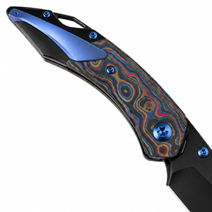 Navajas Plegables Azul-Negras con Mango con Patrón de Remolino Multicolor, Clip de Bolsillo Azul y Hoja Oscura para Corte Diario Práctico - Product Image 4
