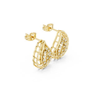 Boucles d'oreilles créoles clous en or jaune 14K avec diamant de laboratoire taille brillant rond 0,28 ct, entrelacées de luxe, tendance pour femme - Product Image 4