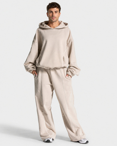Conjunto de Sudadera con Capucha y Pantalones Transpirables con Cierre Completo, Ajuste Holgado, Ropa Casual, 100% Algodón, Color Sólido, Estilo Urbano, Conjunto Deportivo Holgado - Product Image 1
