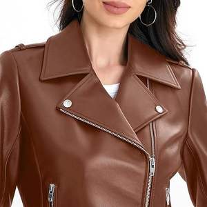 High Quality Finished Women's <b>Sheepskin</b> Leather Bomber <b>Jacket</b> Breathable Cotton Filled Custom Size Winter - Product Image 5