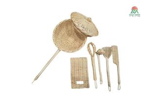 Ensemble d'ustensiles de cuisine en rotin faits à la main, paniers de rangement naturels tissés, style rustique - Product Image 3