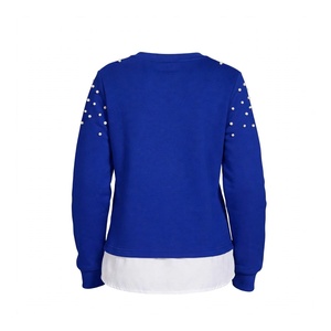 Sudadera Azul Rey con Cuello Redondo y Perlas, Jersey Casual de Manga Larga para Mujer, Top de Forro Polar con Efecto de Dos Piezas, Ideal para Invierno - Product Image 2