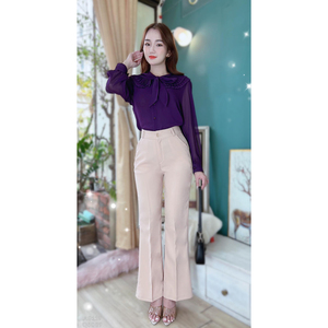 Blusa Elegante con Lazo para Mujer, Manga Larga, Cuello con Volantes Plisados, Corte Holgado, Estilo Casual de Oficina, para Compradores de Boutiques - Product Image 2