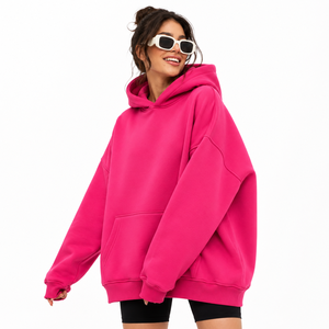 Sweat-shirt rose surdimensionné à capuche, pull en molleton à manches régulières, couleur unie, vêtements d'automne, streetwear décontracté pour hommes - Product Image 5