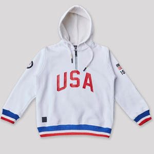 Sudadera con capucha para hombre, de algodón 100% de alto gramaje, con media cremallera, informal, de corte regular, transpirable y forrada, con estampado y bordado personalizados, para invierno. - Product Image 1