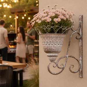Vintage Wall Mounted Iron Metal Planter Decorative <b>Hanging</b> Flower Pot Rustic Durable Eco-Friendly Home Outdoor Indoor <b>Garden</b> Use - Product Image 4