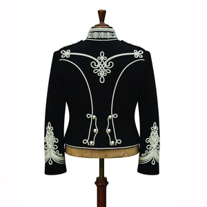 Men's Black Wool Hussar <b>Jacket</b> With <b>Silver</b> Embroidery And Turn-down Collar Formal Winter Coat For Uniforms - Product Image 4