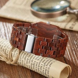 Reloj de Cuarzo Cuadrado para Hombre de la Marca Citizen, Correa de Madera de 20 mm de Ancho, Cronógrafo, Elegante, Moderno, Regalo Perfecto, Estilo Antiguo - Product Image 4