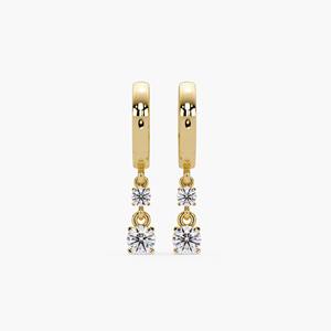 Boucles d'oreilles minimalistes en or 14 carats avec diamants de laboratoire ronds, pendantes, 0,70 carat, serties à griffes, double pendentif, bijoux fins pour femme, à porter au quotidien - Product Image 1