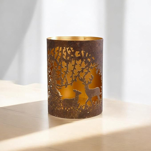 Stag Metal Gold Rustic <b>Tea</b> <b>Light</b> <b>Holder</b> Christmas Decorative Round Metal Votive Candle <b>Holders</b> - Product Image 1