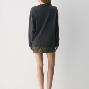 New Arrival Custom Breathable Washed Summer Women's Gym Oversized O-Neck Long Sleeve Crop T-<b>Shirt</b> Casual Top Knitted Women Tee - Product Image 2