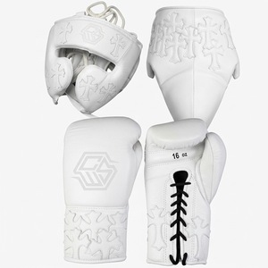 Ensemble de protection de boxe en cuir de vachette bleu : Gants, protège-tête et protège-guêtres 16 oz – Équipement d'entraînement personnalisé pour la boxe et le sparring - Product Image 5