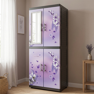 Naiba Portable Plastic Wardrobe Storage Cabinet with Lavender Flat Panel <b>Doors</b> and <b>Mirror</b> for Space Saving Bedroom Storage - Product Image 1