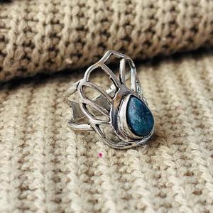 <b>Lapis</b> <b>Lazuli</b> Lotus Brass <b>Ring</b> Silver Plated Floral Statement Wholesale <b>Ring</b> for Women - Product Image 5