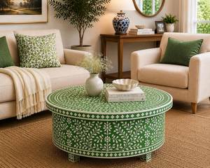 Table basse artisanale en os, mobilier exotique, œuvre d'art géométrique, accent décoratif haut de gamme pour salon - Product Image 5