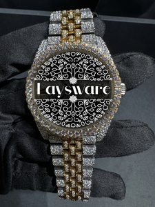 Reloj de Lujo Premium para Hombre con Diamantes Moissanite VVS, Oro de Dos Tonos, Esfera Romana, Estilo Hip Hop - Product Image 1