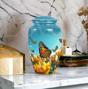 Urne décorative pour cendres humaines adultes, motif papillon monarque et fleurs jaunes, hommage paisible, urne commémorative, souvenir décoratif - Product Image 3