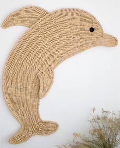 Décoration murale en rotin bio en forme de dauphin pour enfant, style bohème, accessoires de chambre d'enfant tissés à la main, produit artistique - Product Image 2