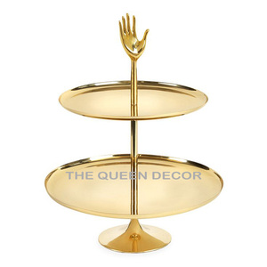 Elegant Looking Silver Aluminum Metal 2-<b>Tier</b> <b>Cake</b> Stand Shinny Polished Designer Border Hotel Pastry Food Dessert - Product Image 3