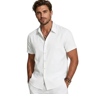 Camisa Casual Blanca de Manga Corta para Hombre, con Botones, Cuello Clásico, Tela Transpirable, para Verano - Product Image 3