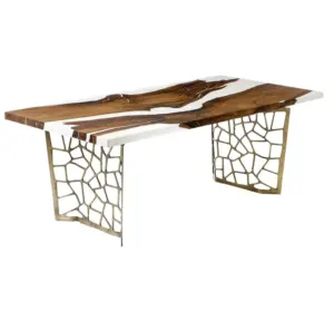 Новейший современный классический дизайн, обеденный стол из массива дерева и белой эпоксидной смолы, офисный стол с металлическими ножками