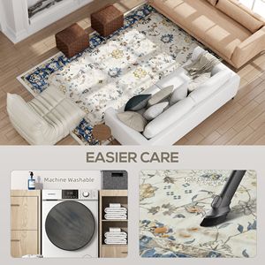 Tappeto Lavabile in Lavatrice 8x10 con Stampa Floreale Boho, Antiscivolo, Blu, per Soggiorno, Camera da Letto e Sala da Pranzo - Product Image 5