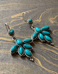 Pendientes Colgantes con Múltiples Turquesas, 11.8 Gramos, Plata 925, Joyería en Forma de Flor, Venta al Por Mayor, Plata de Jaipur - Product Image 2