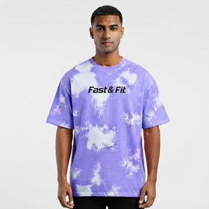 T-shirt décontracté streetwear pour homme, rose délavé, coupe oversize, 100 % coton épais, imprimé graphique Fast & Fit, haute qualité - Product Image 4